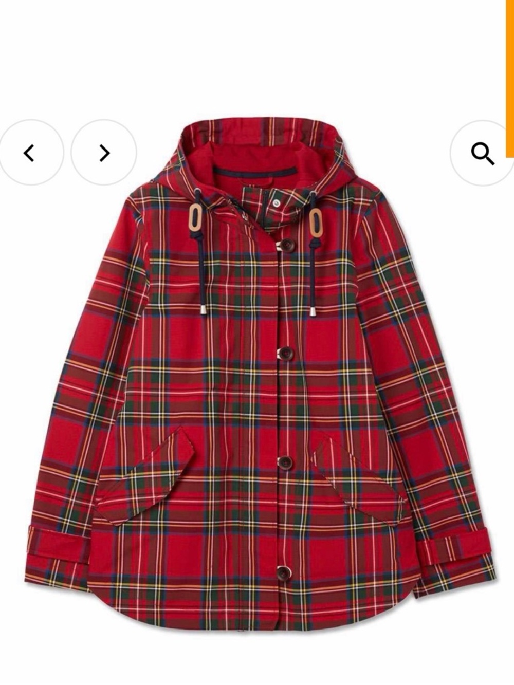 Joules Red Tartan Hooded Raincoat with Green & Navy Check